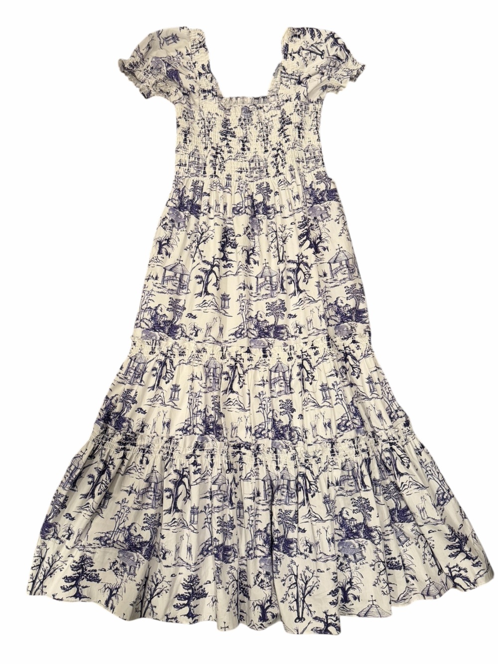 O.P.T. Daphne Blue & White Toile Midi Dress Size S NWOT $198 - Picture 2 of 7